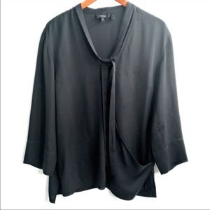 Theory 100% silk relaxed fit wrap top - black medium - tie neck